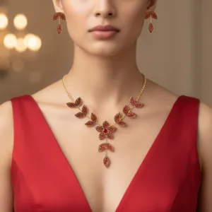 Anti-Tarnish Flower Leafy Necklace Set With Earrings