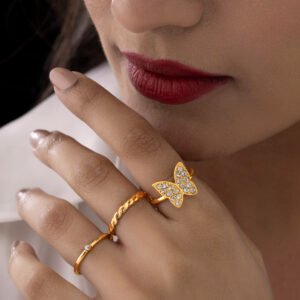 Anti-Tarnish Pack of 3 Golden Crystal Rings (Adjustable Size)