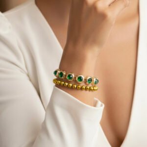 Anti-Tarnish Pack of 2 Gold Crystal & Emerald Bracelets