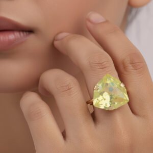 Anti-Tarnish Lemon Yellow Trillion Stone Ring