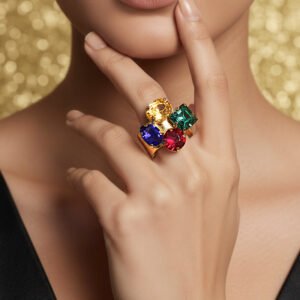 Anti-Tarnish Gold Plated Multicoloured Crystals Ring (Adjustable Size)