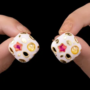 Black Enamel Anti-Tarnish Earrings for Women - Warm White